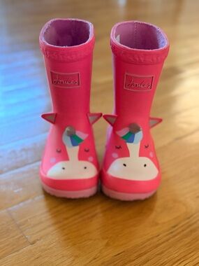 Joules Bright Pink Unicorn Kids Rain Boots